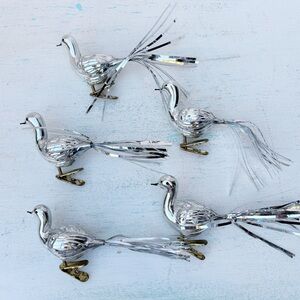 Vintage Christmas Bird Ornament Clip On Silver Tinsel Holiday